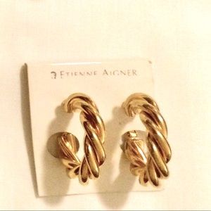 NWT Etienne Aigner Gold Hoop Clip On Earrings